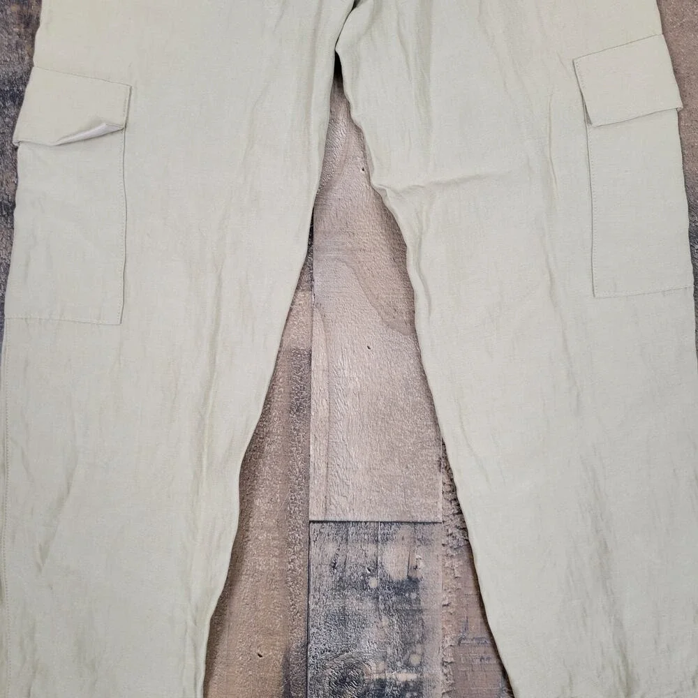 Aritzia Babaton Womens 00 Titan Pants Mid Rise‎ Cargo Pull-On Beige Linen Blend